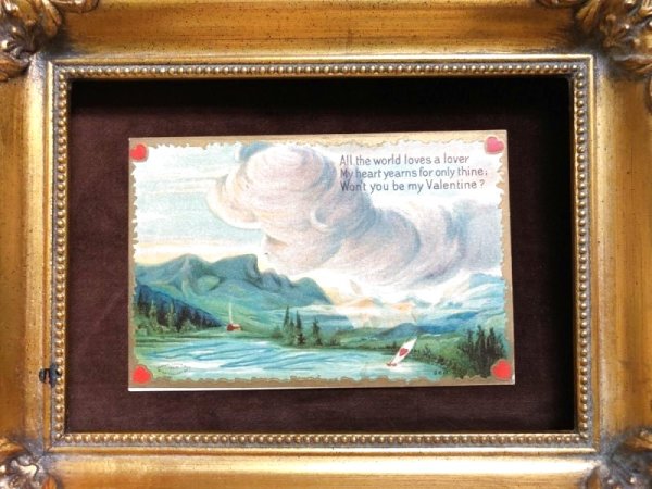 画像2: Postcard　バレンタイン　キスをする女性雲と男性山　（未使用） (2)