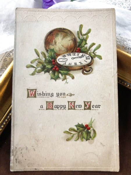 画像2: ▼SALE 500▼ Postcard ヤドリギ ホーリー 金時計  (2)