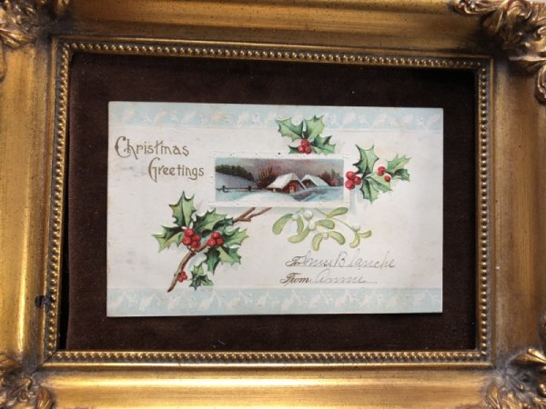 画像2: Postcard　クリスマス　ホーリーとヤドリギと雪景色の家 (2)