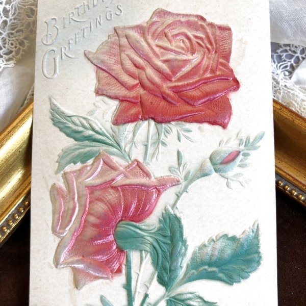 画像1: Postcard　薔薇のお花　シルク貼り (1)