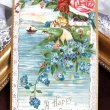 画像1: Postcard  　水辺の風景　薔薇　忘れな草のお花　アメリカ1908年 (1)