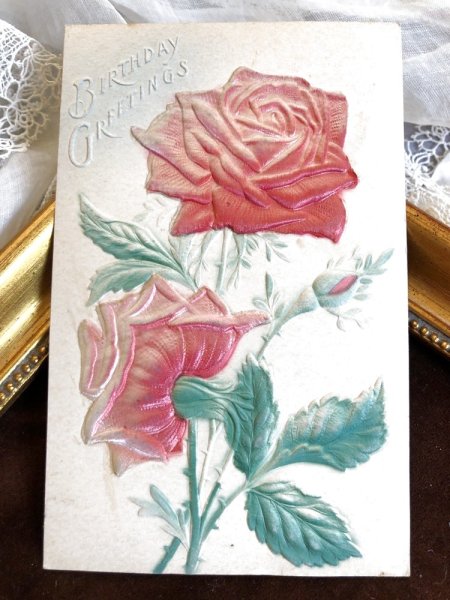 画像2: Postcard　薔薇のお花　シルク貼り (2)