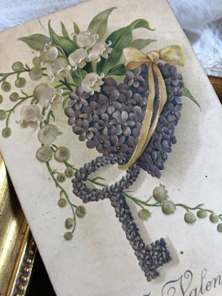 画像3: ▼SALE 500▼ Postcard スミレのお花とカギとハート スズラン 1908年 (3)