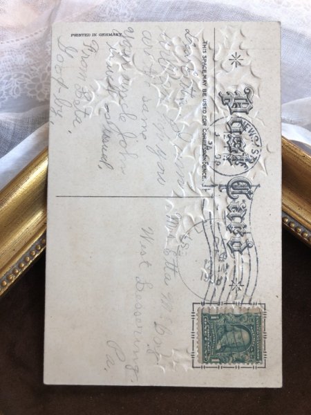 画像3: Postcard クリスマス ホーリーとキジトラ猫 Helena Maguire アメリカ1908年 (3)