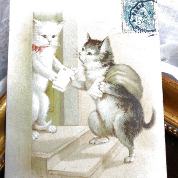 画像1: Postcard　猫の郵便配達屋さん　フランス1905年頃 (1)