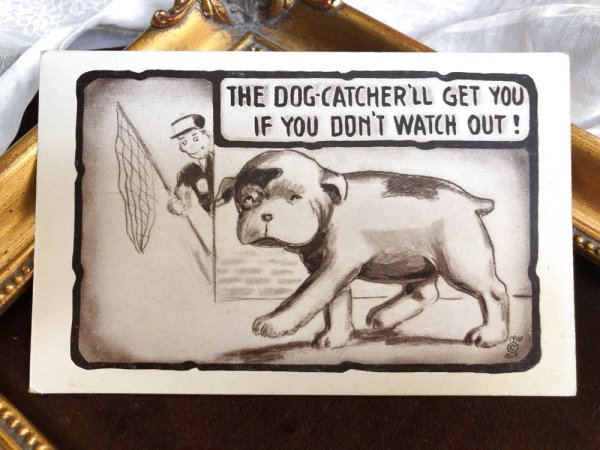 画像2: ▼SALE 500▼ Postcard 犬捕獲人と歩く犬 (未使用) (2)