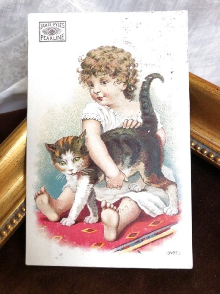 画像2: Trade card   三毛猫と女の子　 (2)