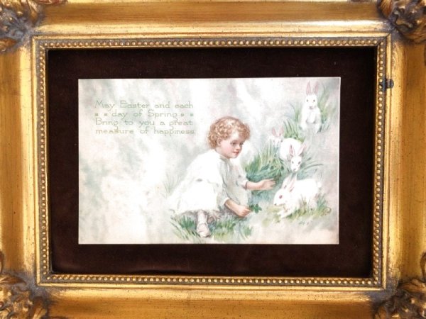 画像3: Postcard  イースター 女の子と白兎さん ウサギ (未使用) (3)