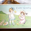 画像1: Postcard　イースター　ひよこと遊ぶ女の子　ウサギ　 (1)
