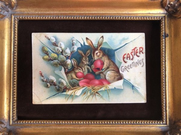 画像2: Postcard  イースター 赤い卵を抱くウサギさん (2)