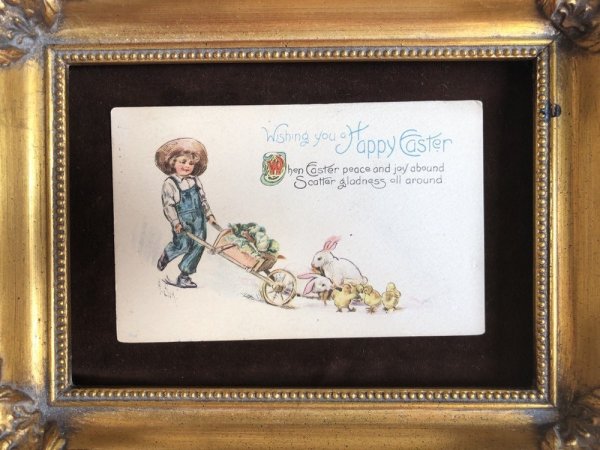 画像2: ▼SALE 500▼ Postcard イースター 手押し車を押す男の子とウサギとヒヨコ (2)