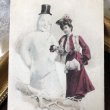 画像1: Postcard　雪だるまと腕を組む女性　ハンガリー　ウィーン趣味風 (1)