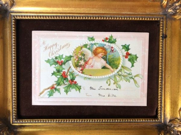 画像2: Postcard クリスマス 天使 ヤドリギとホーリー Ellen Clapsaddle  (2)