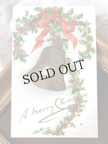 画像2: Postcard　クリスマス　ホーリーと金色のベル　Ellen Clapsaddle   (2)