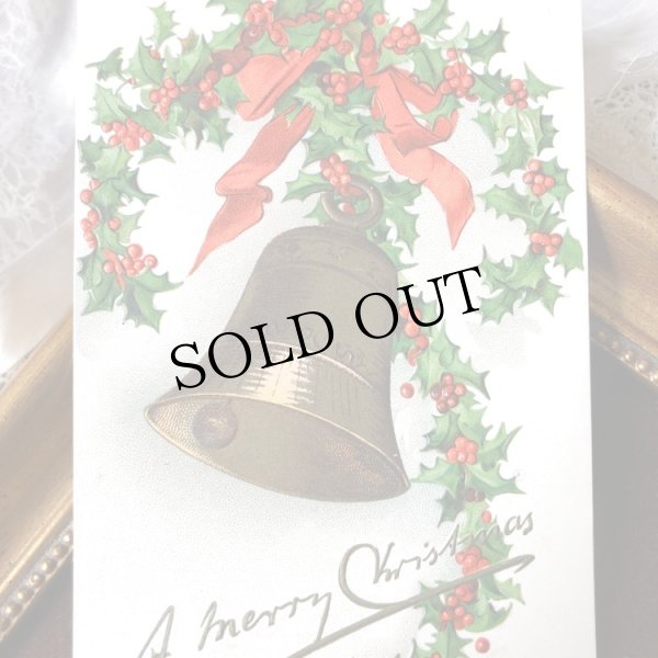 画像1: Postcard　クリスマス　ホーリーと金色のベル　Ellen Clapsaddle   (1)