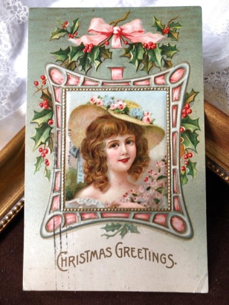 画像2: Postcard クリスマス 帽子の女の子  (2)