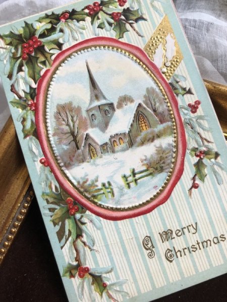 画像2: Postcard クリスマス ホーリー 雪景色の教会  (2)