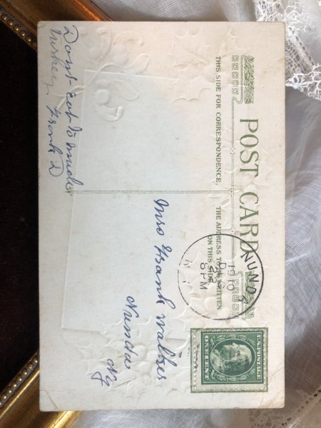 画像3: Postcard　クリスマス　電報　ホーリーとヤドリギ　アメリカ1910年 (3)