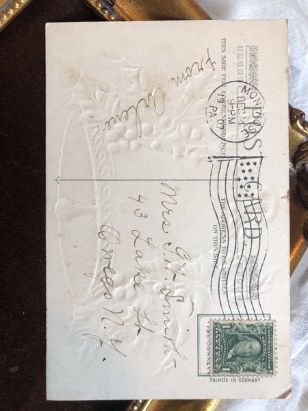 画像3: ▼SALE 500▼ Postcard クリスマス 銀のベル ホーリー アメリカ1907年 (3)