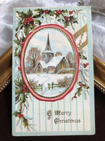 画像3: Postcard クリスマス ホーリー 雪景色の教会  (3)