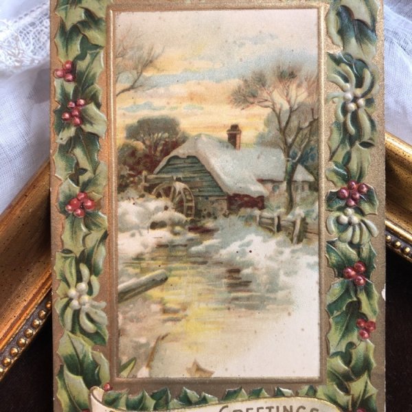画像1: Postcard　クリスマス　雪景色の水車小屋　ホーリー (1)