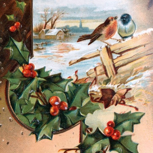 画像1: ▼SALE 500▼ Postcard　クリスマス　小鳥とホーリー (1)