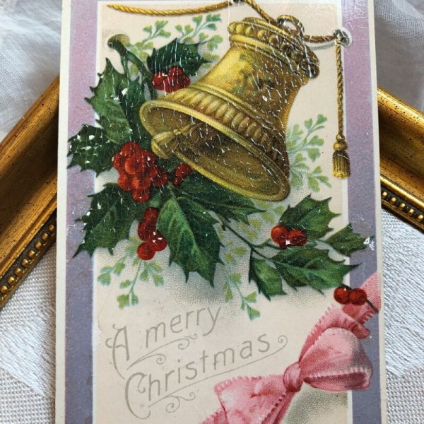 画像1: ▼SALE 500▼ Postcard　クリスマス　ホーリーとベル　リボン　 (1)