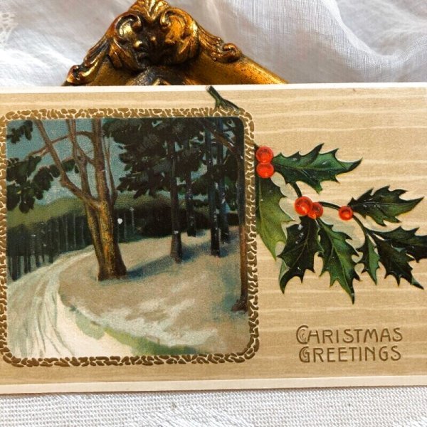 画像1: ▼SALE 500▼ Postcard　クリスマス　ホーリーと雪景色　 (1)