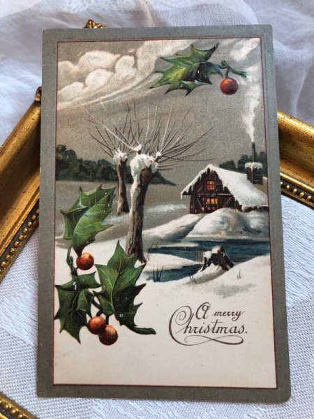 画像2: Postcard　クリスマス　ホーリーと雪景色　 (2)
