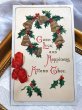画像2: Postcard　クリスマス　ホーリーとベル　赤いリボン　1910年 (2)