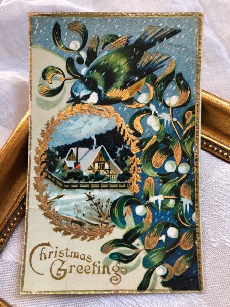 画像1: Postcard　クリスマス　ヤドリギと雪景色　1912年 (1)