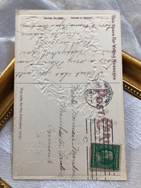 画像2: ▼SALE 500▼ Postcard クリスマス ホーリーと雪景色 1911年 (2)