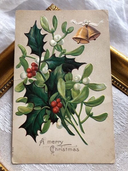 画像1: ▼SALE 500▼ Postcard　クリスマス　ホーリーとヤドリギ　ベル　1907 (1)