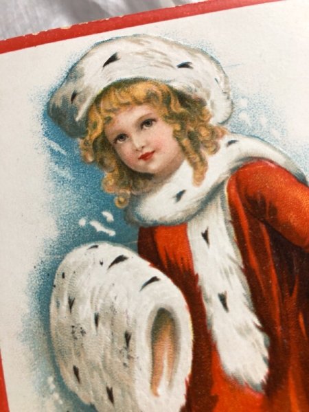 画像3: Postcard クリスマ マフの女の子 Ellen Clapsaddle 1910 (3)