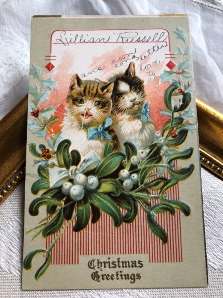 画像2: Postcard クリスマス 2頭の子猫 ヤドリギ  (2)
