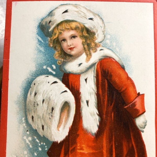 画像2: Postcard クリスマ マフの女の子 Ellen Clapsaddle 1910 (2)