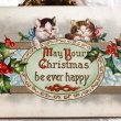 画像1: Postcard　クリスマス　2頭の子猫　ホーリー 　アメリカ1909年 (1)