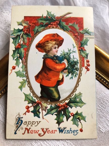 画像2: Postcard 新年 New Year ヤドリギを運ぶ男の子 Ellen Clapsaddle 1909 (2)
