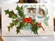 画像1: Postcard　クリスマス　2頭の猫とホーリー　Helena Maguire  (1)