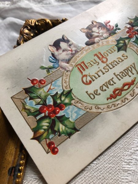 画像2: Postcard クリスマス 2頭の子猫 ホーリー  アメリカ1909年 (2)