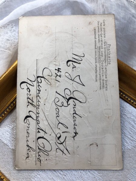 画像3: Postcard　新年祝い　New Year　大きなキノコを持ち豚に乗る煙突掃除夫さん　馬蹄　金貨　四葉 (3)