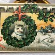 画像2: Postcard　クリスマス　リースの中の猫と雪景色　キノコ　ホーリー (2)