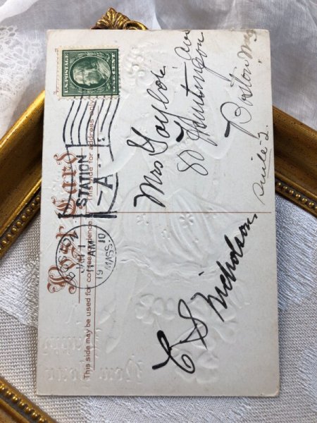 画像3: Postcard　新年祝い　New Year　祝杯をあげる女性　キノコ　馬蹄　四葉　 (3)