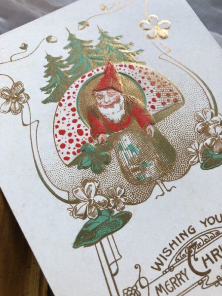 画像3: Postcard クリスマス キノコの中からご挨拶 ノーム妖精 (未使用) (3)