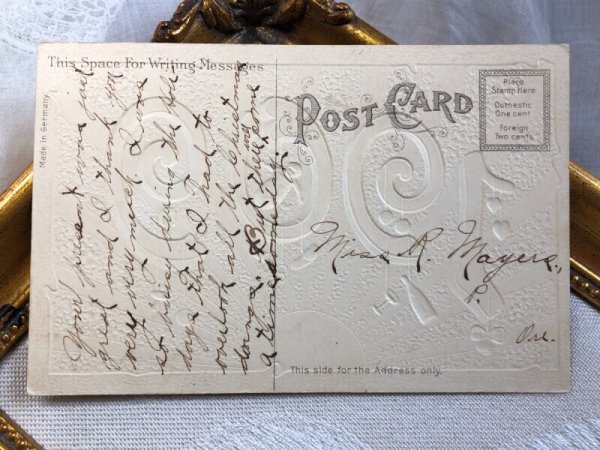 画像4: Postcard 新年祝い New Year 1909 初日の出 キノコ 金貨 馬蹄 (4)