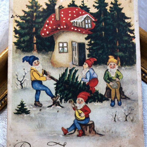 画像1: Postcard　キノコのお家とノーム妖精　ラトビア1935年 (1)