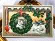 画像1: Postcard　クリスマス　リースの中の猫と雪景色　キノコ　ホーリー (1)
