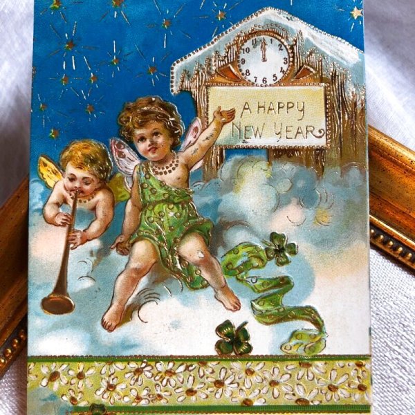 画像1: Postcard  新年祝い　新年を告げる天使たち　アメリカ1907年 (1)
