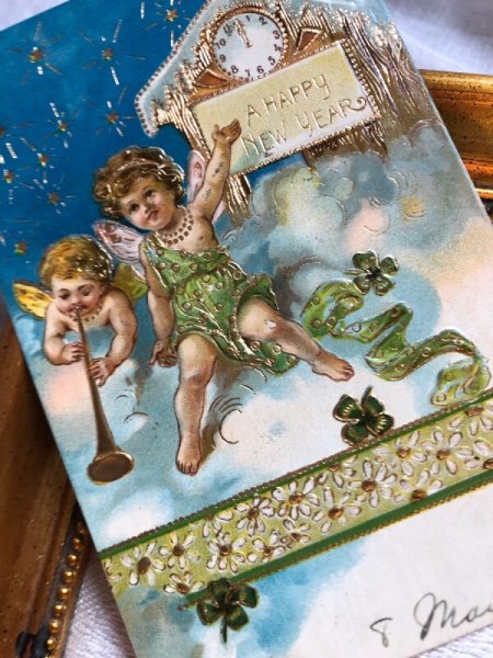 画像3: Postcard  新年祝い 新年を告げる天使たち アメリカ1907年 (3)