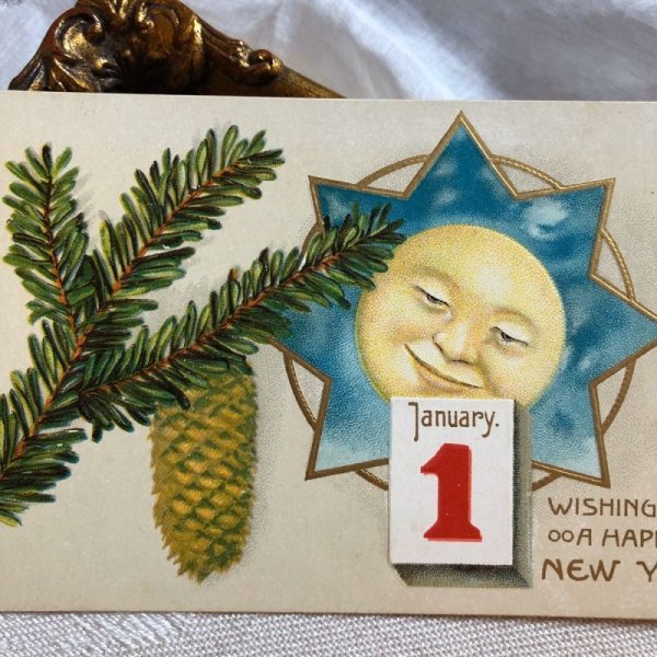 画像1: Postcard  新年祝い　お月様とカラマツ　 (1)